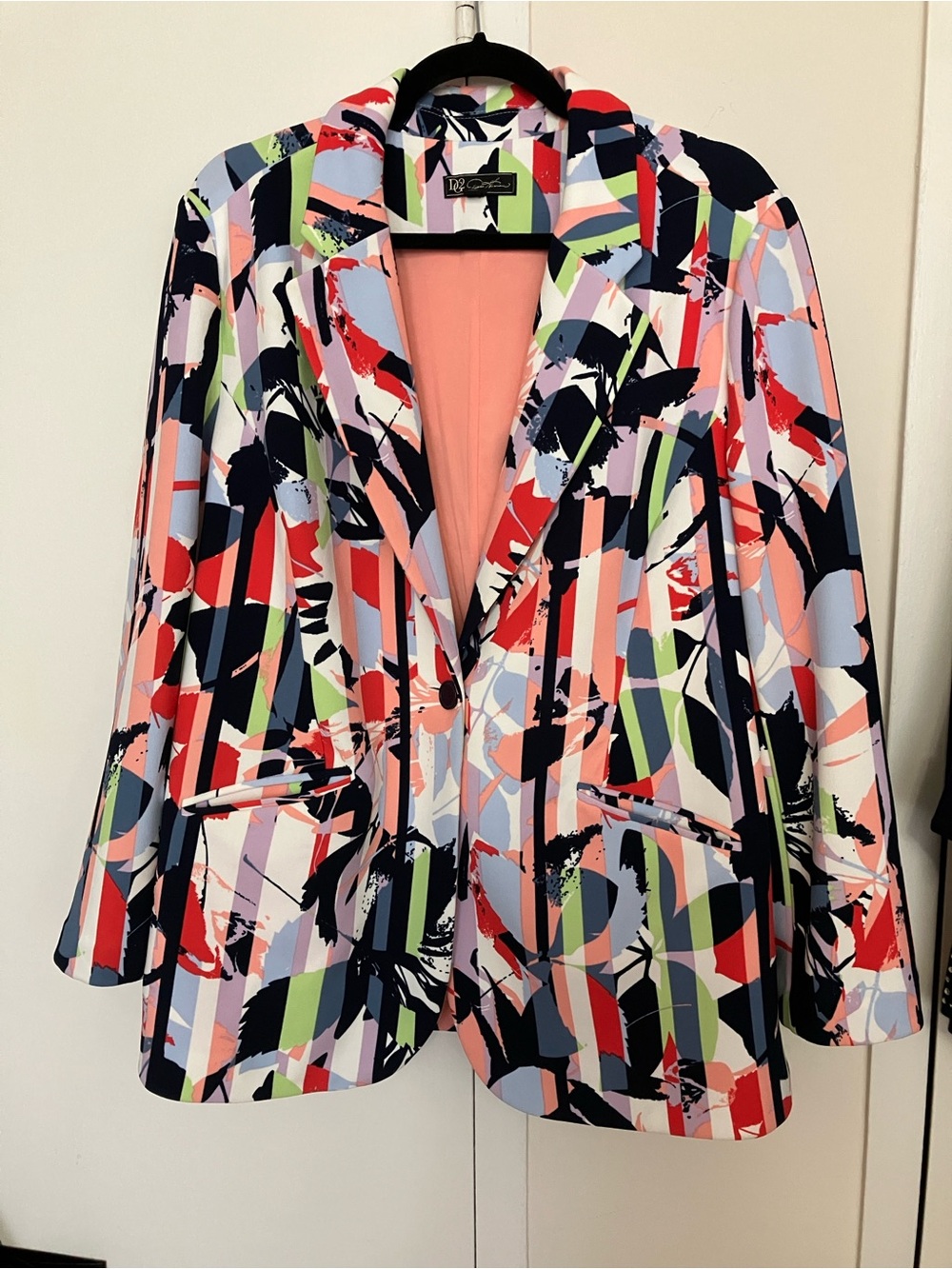 DG2 Multicolor Abstract Stripe Blazer with Coral Lining